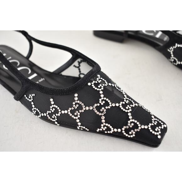 Gucci Demi GG Crystal Mesh Black Silver Slingback Ballerina Ballet Flat 38.5 - Picture 6 of 16
